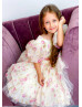 Puff Sleeve Printed Organza Tea Length Flower Girl Dress